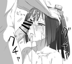 akizuki_(kantai_collection) blush censored collarbone crying cum cum_in_mouth cum_on_body cum_on_upper_body cum_string ejaculation facial female greyscale hair_ornament hairband hands_on_another's_head head_grab kantai_collection kinosuke_(sositeimanoga) long_hair monochrome motion_lines nude penis penis_on_face pointless_censoring ponytail solo_focus streaming_tears sweat tears tied_hair