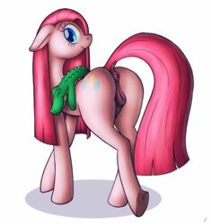 2015 alligator anatomically_correct animal_genitalia anus ass blue_eyes crotchboobs cutie_mark equine equine_pussy female friendship_is_magic fur furry furry_only gummy_(mlp) hair horse long_hair looking_at_viewer male mammal my_little_pony nipples non-anthro pink_fur pink_hair pinkamena_(mlp) pinkie_pie pony pussy reptile simple_background smile tg-0 white_background