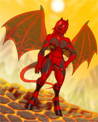 1futa anthro breasts demon dickgirl full-length_portrait full_length furry futanari intersex lava looking_at_viewer nazuu-m0nster nipples nude penis portrait solo solo_futa standing testicles uncensored volcanic_setting wings