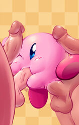 2015 anal blue_eyes blush erection fellatio group group_sex human kirby kirby_(series) male mammal nintendo nude one_eye_closed oral oral_penetration penis sex signature size_difference torrentialkake wink yaoi