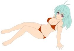 1girls absurdres antenna_hair areolae bikini breasts busakumas female green_hair highres large_breasts legs long_hair looking_at_viewer navel photoshop purple_eyes run_elsie_jewelria simple_background smile solo swimsuit thigh_gap thighs to_love-ru to_love-ru_darkness vector_trace