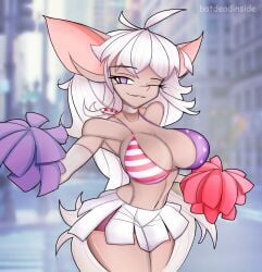 2d 2d_(artwork) anthro bat bat_ears batdeadinside big_ears big_eyes bikini bikini_top blonde_hair bottomwear breasts cheerleader cheerleader_outfit clothed clothing dark_body dark_skin digital_drawing_(artwork) digital_media_(artwork) female female_focus female_only flag_bikini flag_print front_view gloves hair handwear long_hair mammal original original_character purple_eyes skirt smile solo solo_focus standing swimwear thick_thighs topwear two_piece_swimsuit united_states_of_america white_clothing white_hair