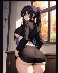 ai_generated akeno_himejima ass ass_focus back_view big_ass big_breasts big_butt big_thighs dijiai focus from_behind from_behind_position high_school_dxd hourglass_figure looking_at_viewer looking_back nsfw round_ass round_butt thick thick_ass thick_butt thick_legs thick_thighs thighs wide_hips