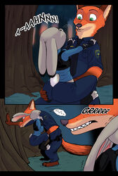 2017 akiric anthro bulletproof_vest canine clothed clothing comic dialogue disney duo english_text female finger_fuck fingering fox judy_hopps lagomorph male mammal nick_wilde police_uniform pussy rabbit sex straight text uniform vaginal_penetration zootopia