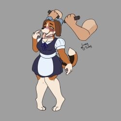 1:1 anthro asphyxiation canid canine clothed clothing female floating_hands garrote hi_res imminent_death killing looking_pleasured luneytuney maid_uniform mammal snuff solo tongue tongue_out uniform