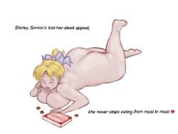 ass big_ass blonde_hair chubby cookies eating female female_only life_savers mascot naked pillow_shading ponytail retro_artstyle shirley_simkin unknown_artist