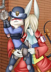 2017 anthro biting_lip blonde_hair blue_eyes blush breasts brown_fur buckteeth burmecian claws clitoris closed_eyes clothed clothing coat crossover disney duo female final_fantasy final_fantasy_ix finger_fuck fingering freya_crescent fur grey_fur hair handcuffs hat judy_hopps lagomorph mammal mancoin pipe police_uniform pussy pussy_juice rabbit rodent shackles square_enix teeth torn_clothes torn_clothing uniform vaginal_penetration video_games yuri zootopia