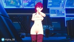 1girls alpha_08 background breasts computer computer_monitor honkai:_star_rail kafka_(honkai:_star_rail) looking_at_viewer nude nude_female purple_hair pussy solo solo_female thigh_highs thighhighs