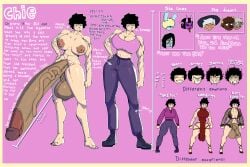 1futa abs buns_(libi_dos) character_sheet chie_(libi_dos) dark_penis futa_focus futanari hyper_penis large_breasts libi_dos light-skinned_futanari muscular_futanari veiny_penis