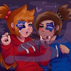 blowing_smoke clothed colored face_to_face facing_another grabbing_chin hand_on_anothers_head not_porn prepare4surgery smoking tamara_(eddsworld) tori_(eddsworld) yuri