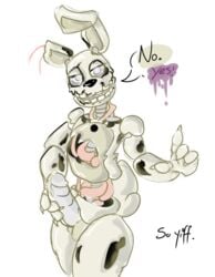 ! 1boy animatronic anthro balls cum cum_on_penis english_text erection five_nights_at_freddy's five_nights_at_freddy's_3 frots half-closed_eyes lagomorph looking_at_viewer machine male male_only mammal masturbation nude orgasm penis rabbit raised_arm robot sharp_claws smile solo springtrap springtrap_(fnaf) standing text