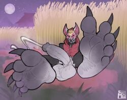 anthro balls bat big_balls big_feet big_penis bodily_fluids claws drift_(fortnite) driftwalker_(fortnite) epic_games feet foot_fetish fortnite genital_fluids genitals hi_res huge_balls huge_cock huge_feet humanoid_feet hyper hyper_balls hyper_feet hyper_genitalia hyper_penis leaf-nosed_bat male mammal microbat penis plantigrade precum solo supermattym8 toe_claws vampire_bat yangochiropteran