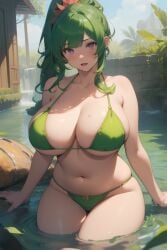 ai_generated big_breasts bikini dryad_(terraria) green_hair naked open_mouth purple_eyes terraria water