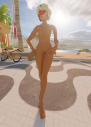 beach blush blush breasts completely_nude completely_nude_female covered_pussy evie_(fortnite) female female_only fortnite hair_ornament hand_on_hip kfc_(artist) looking_away nude nude_female public public_nudity pussy solo solo_female summitseeker_evie_(fortnite)