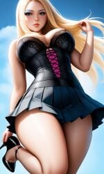 1girls ai_generated astrid_hofferson blonde_hair blue_eyes chloenette69 corset dreamworks eyebrows eyelashes eyeliner eyeshadow how_to_train_your_dragon large_ass large_breasts long_hair looking_at_viewer skirt solo_female standing_on_one_leg stiletto_heels thick_thighs