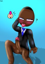 2boys baby_johnson_(banggu_city) banggu_city_(webtoon) big_penis black_hair black_suit blue_tie blush blushed_male blushing_profusely bottomless condom_wrapper condom_wrapper_in_mouth dark-skinned dark-skinned_male dark_body dark_penis dark_skin dick_out exposed_dick exposed_penis heung_hae_heung_pictures light-skin light-skinned light-skinned_male light_body light_skin looking_around male_only mohawk_(hairstyle) nec-12 nosebleed open_mouth penis penis_out pink_condom pink_hair president_pink_(banggu_city) suit suit_and_tie vest webtoon