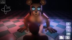 animatronic bear big_breasts blue_eyes breasts brown_bear death_by_glamour eyeshadow female five_nights_at_freddy's franny_(pleasure_hunters) fur glowing_eyes looking_at_viewer machine nipples player_(pleasure_hunters) pleasure_hunters robot sex third_person_view