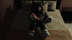 1boy 3d 3d_render animal_ears animal_genitalia animal_penis anthro balls bed bedroom black_body black_fur dick fur furry highres jerking jerking_off lamp looking_at_viewer male night original_character penis roblox robloxian rubbing solo solo_male tinkerred