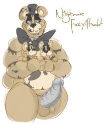 animatronic anthro balls bear bow chubby cub cum cum_on_penis english_text erection five_nights_at_freddy's five_nights_at_freddy's_4 freddles_(fnaf) frots furry furry_only half-closed_eyes hat headgear looking_at_viewer machine male male_only mammal metal_penis nightmare_freddy nightmare_freddy_(fnaf) nude open_mouth orgasm penis precum robot sharp_teeth size_difference standing teeth text thick_thighs video_games young