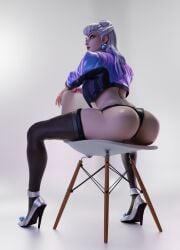 1girls 3d ass ass_cheeks ass_focus black_panties chair_position evelynn female female_focus female_only from_below from_below_view geone1 high_heels k/da_series league_of_legends low-angle_view panties reverse_chair_position stockings tagme_(character)