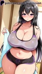 1female 1girls 1woman 2025 2d ai ai_assisted ai_generated akemi_homura anime anime_girl anime_style arstist_name bare_shoulders black_hair black_hairband black_shorts blush breast breast_focus breasts breasts_focus cleavage clothed clothed_female collarbone completely_nude completely_nude_female covered_nipples curvy female female_focus female_only hair_between_eyes hairband hi_res high_quality high_resolution highres holding huge_breasts indoors large_breasts long_hair looking_at_viewer mahou_shoujo_madoka_magica midriff navel parted_lips patreon puella_magi_madoka_magica purple_eyes short_shorts shorts skypassion solo solo_focus sports_bra stable_diffision stomach sweat thick_thighs thighs towel watermark woman_focus woman_only