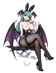 , 1girls big_breasts blushypixy blushypixy, bunny_ears bunnysuit darkstalkers fit_female green_eyes, green_hair, heels large_breasts morrigan_aensland morrigan_aensland, solo solo_female solo_focus succubus tagme tagme, teal_eyes teal_hair thick_thighs thigh_strap thigh_strap, thighhighs,