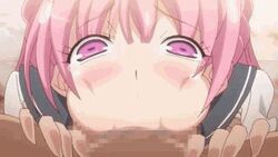 :>= animated censored cum_in_mouth cum_in_throat cumshot deepthroat fellatio female gyakuten_majo_saiban:_chijo_na_majo_ni_sabakarechau hair looking_at_viewer male male_pov naughty_face oral ozawa_akifumi pink_eyes pink_hair pleasure_face pov pov_eye_contact yuki_himeno