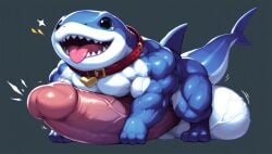 absurd_res ai_generated all_fours anthro big_tail broad_shoulders collar_only cub cute erection excited feral hyper hyper_balls hyper_genitalia hyper_muscles hyper_penis innocent jeff_the_land_shark male male_only muscle_tone muscles muscular muscular_feral muscular_male nai_diffusion on_fours open_smile playful shark solo stocky theblockhead thick thick_arms thick_hips thick_legs thick_penis thick_thighs tongue_out veiny veiny_balls veiny_muscles veiny_penis veiny_testicles widescreen young