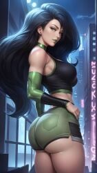 ai_generated ass ass ass_focus big_ass big_butt black_hair breasts butt_focus city city_background cityscape disney disney_channel disney_xd focus focus_on_ass from_side gloves kim_possible long_sleeves night night_sky round_ass round_butt seduction seductive seductive_body seductive_gaze seductive_look seductive_mouth seductive_pose seductive_smile shego shiny short_shorts sky4maleja thick_ass thick_thighs tight_clothes tight_clothing