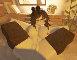 1girls 3d bed bedroom big_breasts black_hair bow glasses horny legs_apart legs_up naked naked_female on_bed roblox roblox_avatar roblox_studio robloxian stockings tagme urmika wet white_body white_skin