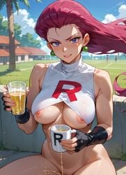 ai_generated anime anime_style cup jessie_(pokemon) peeing peeing team_rocket urine