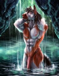 2020 abs anthro areola ass balls bathing biceps big_penis biped closed_eyes equid equine flaccid foreskin fuzzyfuzz genitals glans hair hands_behind_head hi_res horse humanoid_genitalia humanoid_penis long_hair long_penis male male_anthro mammal manly muscular muscular_anthro muscular_male navel nipples nude open_mouth outside partially_submerged pecs penis skinny_dipping solo standing triceps unretracted_foreskin vincent_(hefthaven) waterfall