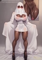 ai_generated athletic athletic_female dark-skinned_female dark-skinned_futanari ebony futanari ghost halloween halloween_costume huge_ass huge_breasts huge_cock large_ass large_breasts large_penis monique_noir muscular muscular_female proxyaiart solo