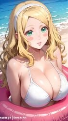 1girls ai_generated big_breasts blonde_hair carol_olston dans_ai female green_eyes huge_breasts large_breasts tomo-chan_wa_onna_no_ko