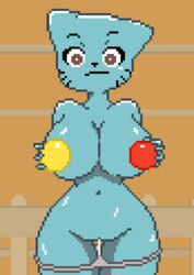 1girls 2017 5_fingers animated anthro ball big_breasts big_thighs blue_fur breasts cartoon_network clothing covering_nipples eitaro0 female female_only fur furry looking_at_viewer navel nicole_watterson nude panties panties_down pixel pussy raised_eyebrows solo the_amazing_world_of_gumball underwear whiskers