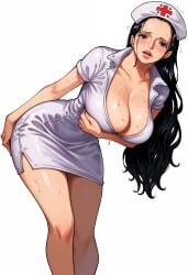 ai_generated alluring almost_naked almost_nude ass big big_breasts black_hair blue_eyes blush breasts female female_only long_hair looking_at_viewer nico_robin nico_robin_(one_piece) one_piece seductive_pose sexy_nurse white_clothes z4zt3l4 zaztela