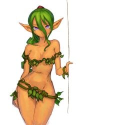 almost_naked dryad_(terraria) green_hair unknown_artist violet_eyes