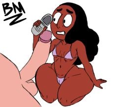 1boy 1girls aged_up big_ass big_penis big_thighs bikini blackmorty_(artist) circumcised connie_maheswaran doompypomp doompypomp_(style) huge_ass huge_balls huge_cock large_penis phone steven_universe swimsuit thick_thighs