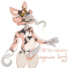 ! 1boy animatronic anthro balls canine drooling english_text erection five_nights_at_freddy's five_nights_at_freddy's_4 fox frots glowing glowing_eyes knot machine male male_only mammal nightmare_foxy nightmare_foxy_(fnaf) nude open_mouth penis pirate robot saliva sharp_teeth smile solo standing teeth text tongue tongue_out video_games