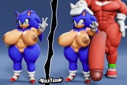 1boy 1boy1girl 1girls big_ass big_breasts big_penis female female_only holding_head knuckles_the_echidna looking_at_penis male muscular_male naked naked_female penis_awe pussy rule_63 sagging_breasts sega shocked shocked_expression shoes shoes_only sonic_(series) sonic_the_hedgehog sonic_the_hedgehog_(series) tongue tongue_out victory_sign vulkyasha