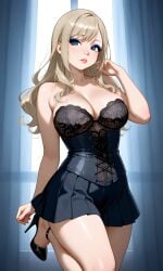 1girls ai_generated blonde_hair blue_eyes chloenette69 corset edens_zero eyebrows eyelashes eyeliner eyeshadow large_ass large_breasts long_hair looking_at_viewer rebecca_bluegarden skirt solo_female standing_on_one_leg stiletto_heels thick_thighs