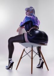 1girls 3d ass ass_focus black_skirt chair_position clothed clothed_female evelynn female female_focus female_only from_below from_below_view geone1 high_heels k/da_series league_of_legends looking_back low-angle_view reverse_chair_position skirt stockings tagme_(character)