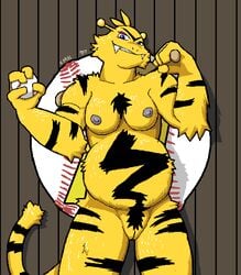 anthro ball baseball breasts chubby electabuzz feral furry grin kame_nu008 nintendo pokemon pussy