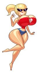 1girls big_breasts cleavage disney female knick_knack large_hips long_hair noonun pixar smiling sunglasses sunnification sunny_persona swimsuit thin_waist water wide_hips