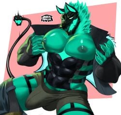 2024 boner boner_in_underwear canine cerberus cerberus_(fortnite) dirtymache ear fortnite furry grin hard mache man_boobs moobs muscular muscular_male pants_around_one_leg pants_down solo solo_anthro solo_focus solo_male underwear wolf