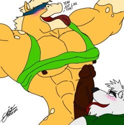 abs bara bara_furry bear big_cock big_pecs big_pectorals big_penis blindfold blush brandon_(giovannidrawing) furry furry_bara gioartz giovannibardawulf giovannidrawing horse horse_penis horseballs horsecock kris_(zourik) muscles muscular muscular_anthro muscular_furry pecs pectorals penis_lick penis_licking polar_bear spotted_fur tank_top