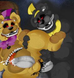 anal anal_sex animatronic anthro balls barefoot bear bow chubby claws cum cum_in_ass cum_inside cum_on_penis cumshot five_nights_at_freddy's five_nights_at_freddy's_4 from_behind frots glowing glowing_eyes hat headgear looking_down lying machine male male_only mammal nightmare_(fnaf) nightmare_fredbear_(fnaf) nude oil on_side open_mouth orgasm penetration penis raised_leg robot saliva sex sharp_teeth smile spread_legs spreading standing teeth tongue tongue_out video_games wire yaoi