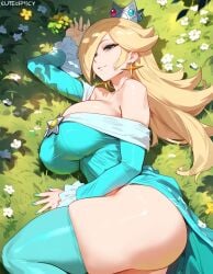 1girls ai_generated ass big_breasts blonde_hair blue_eyes breasts female female_focus huge_ass huge_breasts large_breasts light-skinned_female mature_female princess_rosalina thick_thighs thighs