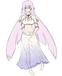 alternate_costume bad_id bad_twitter_id breasts female full_body grimms_notes long_hair long_skirt magic_mirror_(grimms_notes) open_mouth purple_gemstone purple_hair san_3332 see-through_clothes see-through_skirt simple_background sketch solo swimsuit white_background