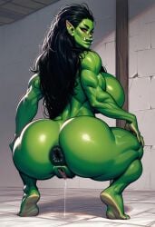 ai_generated black_hair female green_skin gro-ganna_ur-shaggah huge_breasts orc orc_female red_eyes verynormalguy